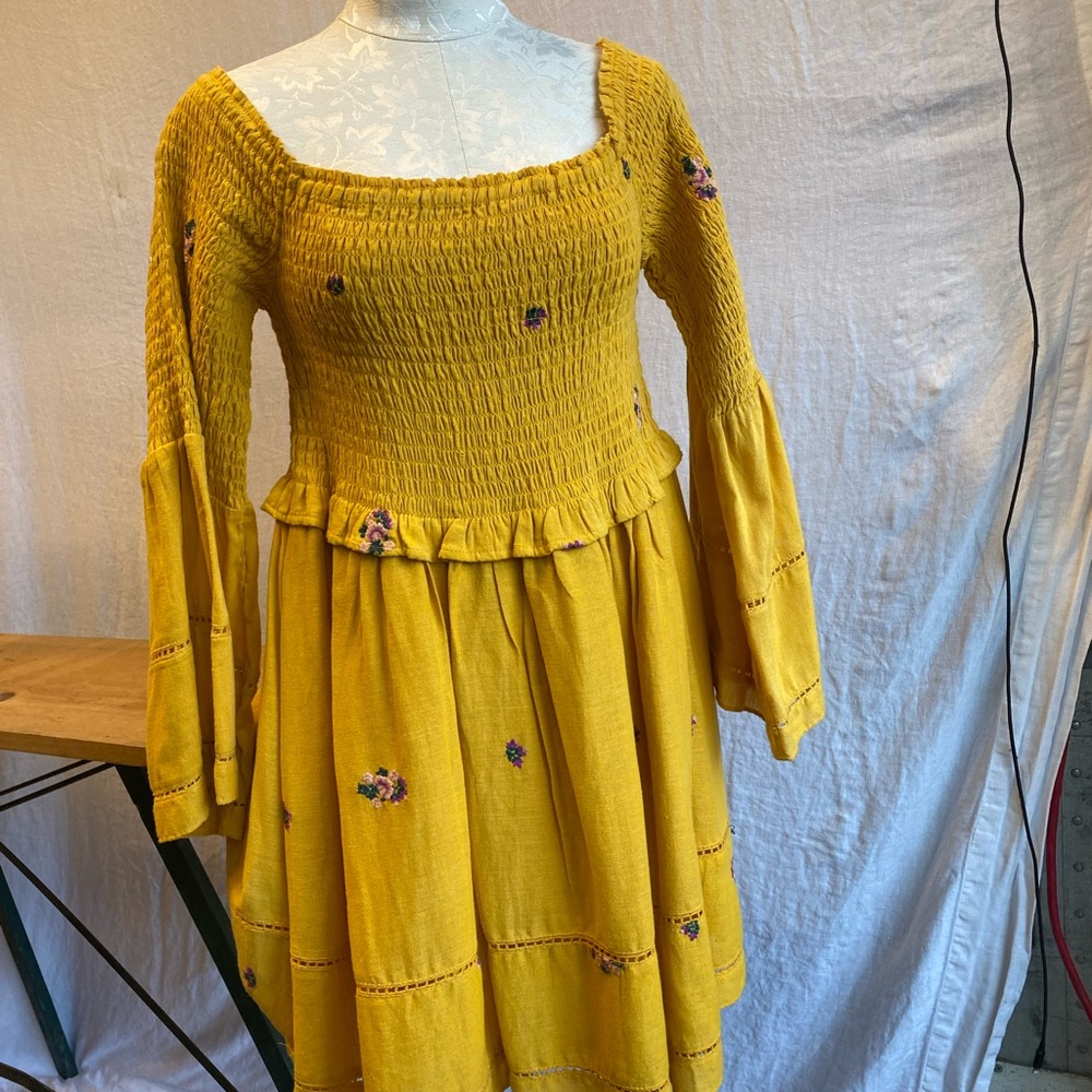 Yellow Free People Smocked Floral Dress